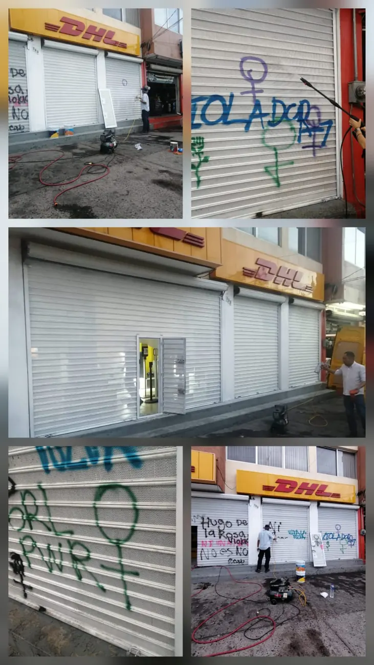 Limpieza y mantenimiento en fachada comercial